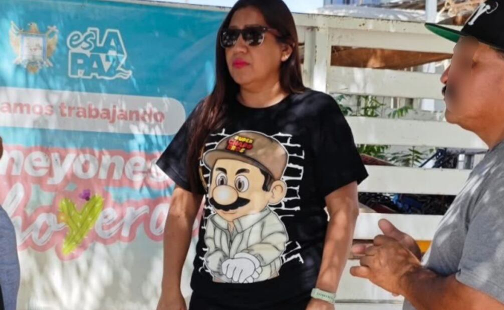 Regidora de La Paz, BCS porta camiseta en alusión a "El Chapo" (21/07/2025). Foto: Captura de pantalla