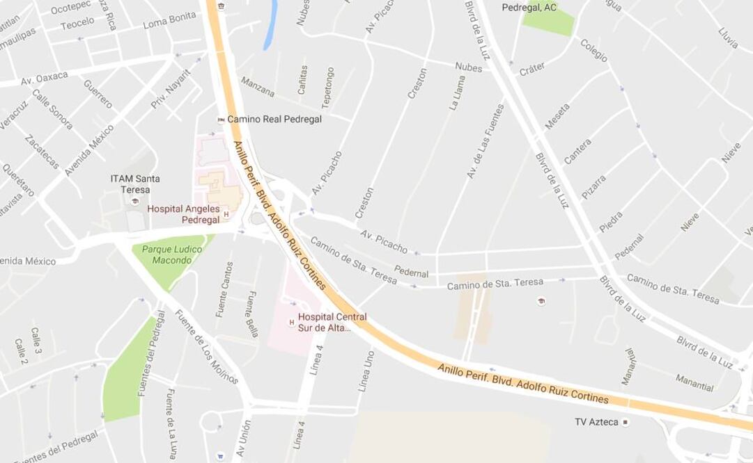 Mapa de Google Maps, zona afectada