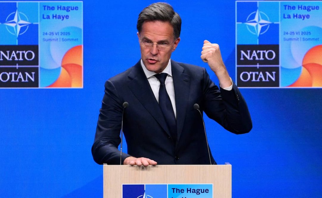 El secretario general de la OTAN, Mark Rutte, pronuncia una rueda de prensa un día antes de la reunión de la Organización del Tratado del Atlántico Norte (OTAN) en La Haya, el 23 de junio de 2025. El presidente de Ucrania tiene previsto asistir en persona a la cumbre de la OTAN del 24 al 25 de junio en La Haya, donde se espera que los miembros de la OTAN acuerden un importante aumento del gasto en defensa bajo la presión del presidente estadounidense. Foto: AFP
