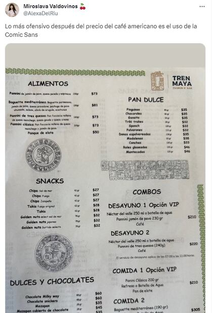 Menú Tren Maya. Foto: X
