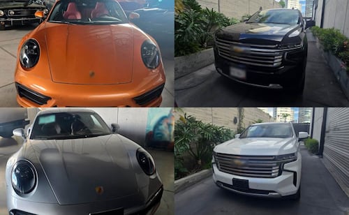 Él es líder de “Los Amarillos”, ligado a “Los Rusos”; esta es su lujosa flotilla con Mercedes Benz, Cybertuck, BMW y porsches
