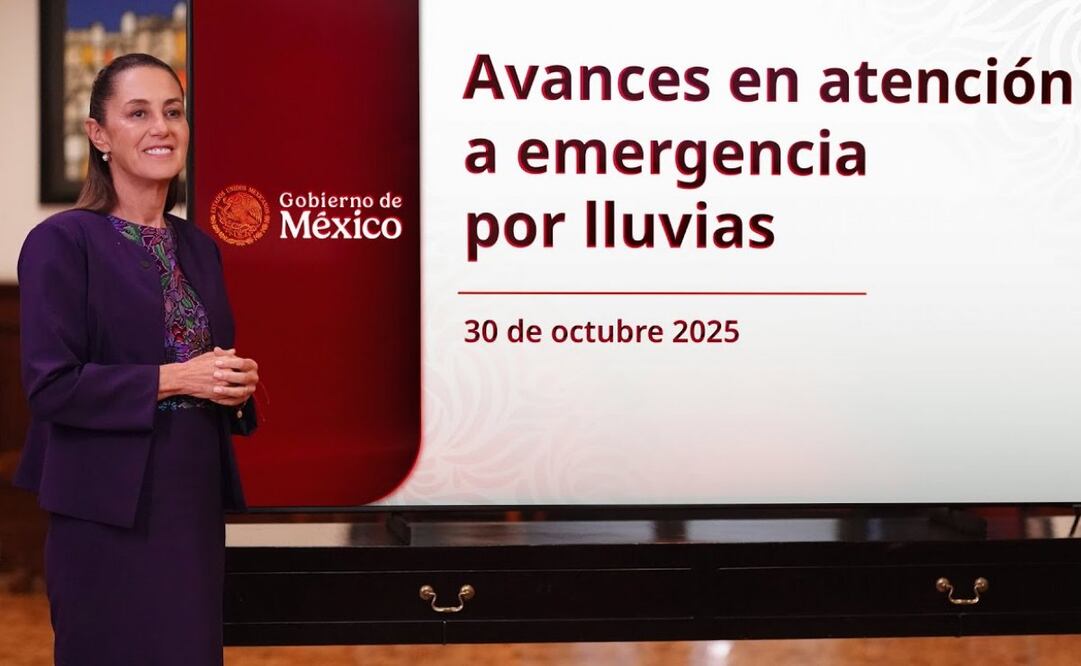 La presidenta Claudia Sheinbaum Pardo presenta avances en atención a emergencia por lluvias en cinco estados este jueves 30 de octubre de 2025. Foto: Especial