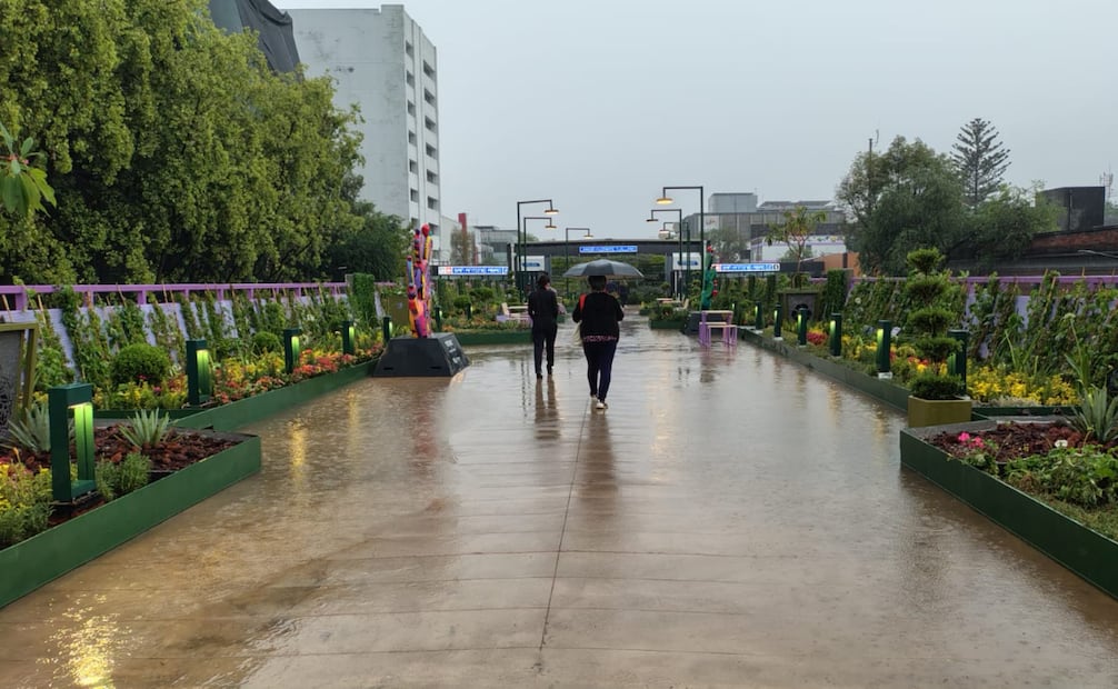 Lluvia pone a prueba el Jardín Flotante en su apertura; visitantes enfrentan encharcamientos.
Foto: Arantxa Meave.