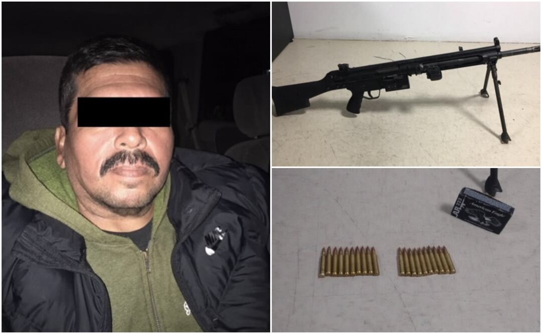 El presunto líder criminal fue detenido cuando manejaba un vehículo con placas de Durango; portaba armamento y droga. /Especial - Policía de Chihuahua