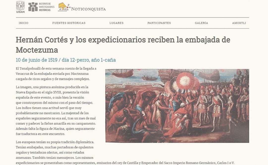 El proyecto, que relata varios episodios de ese episodio de la historia, es realizado por académicos encabezados por Federico Navarrete. IMÁGENES: NOTICONQUISTA.UNAM.MX Y @NOTICONQUISTA