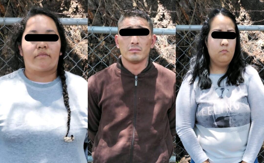 Los detenidos, identificados como Iresine Famitsai “N”, Abril “N” y Uriel Eduardo “N”, fueron trasladados a las oficinas de la Fiscalía General de Justicia del Estado de México. Foto: Especial