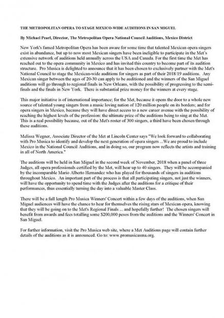 Por primera vez, la ópera del Met hará audiciones en México