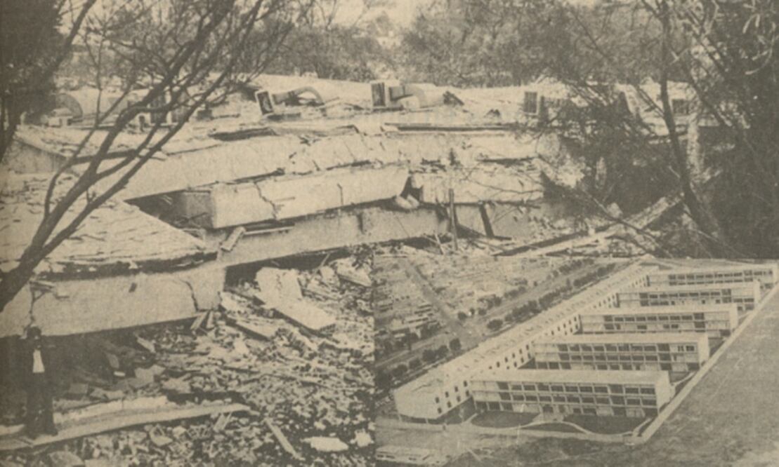 El edificio principal de la Universidad Iberoamericana. Quedó prácticamente destruído. Foto: Hemeroteca/ El Universal