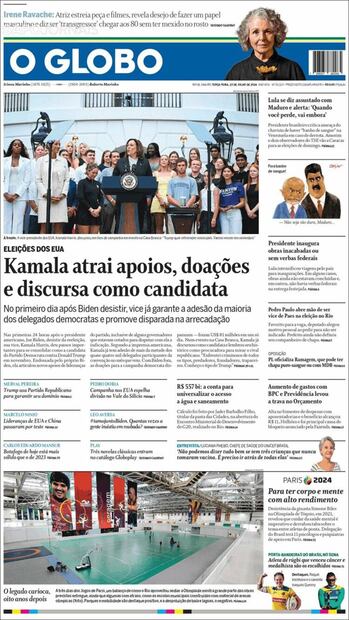 La portada del diario brasileño O Globo