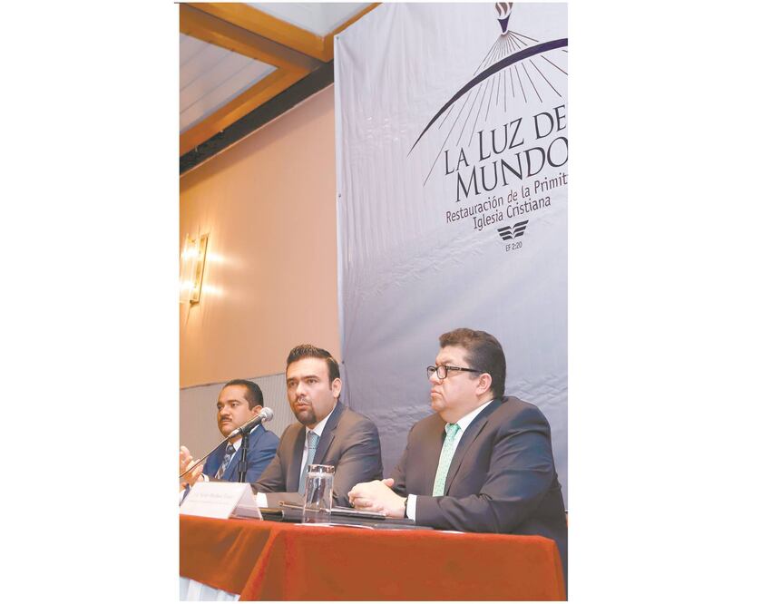 Festividad. Los voceros de la Luz del Mundo, Edrei Núñez, Silem García y Nicolás Menchaca anunciaron su festejo. Foto/BERENICE FREGOSO. EL UNIVERSAL