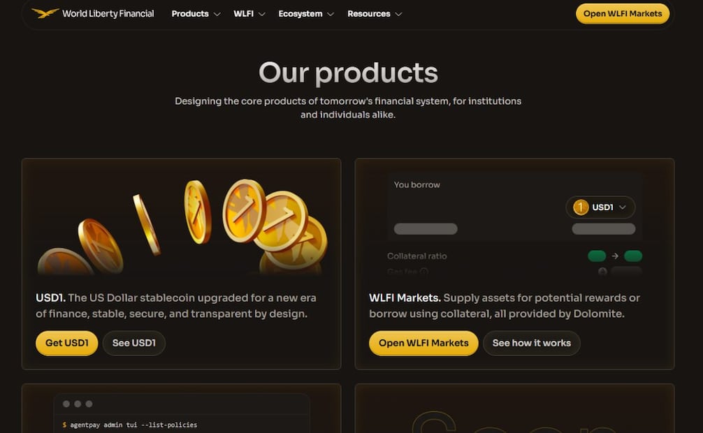 Home de la página web World Liberty Financial. (13/04/26) Foto: Captura de pantalla