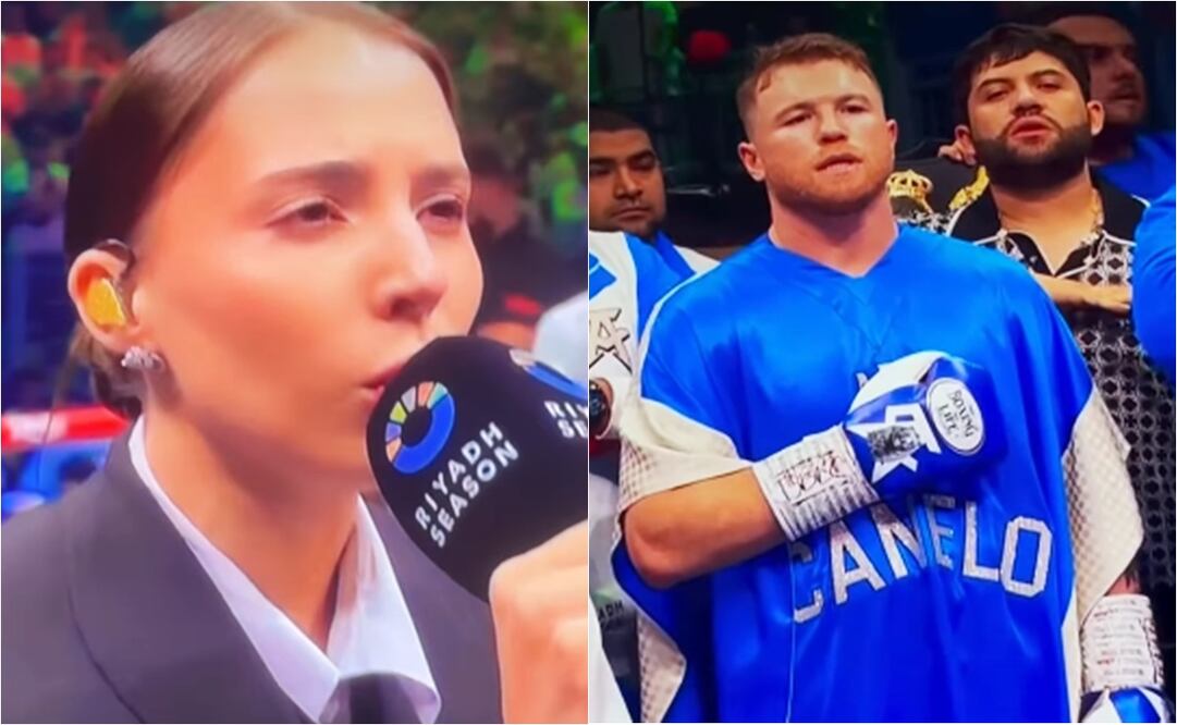 Majo Aguilar entonó el Himno Nacional Mexicano en la reciente pelea del "Canelo" Álvarez.
Fotos: vía X