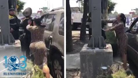 Captan a mujer que insulta y cachetea a policía de tránsito; uniformado responde