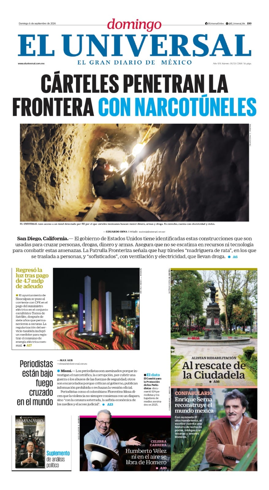 Portada impresa del 6 de septiembre 2026