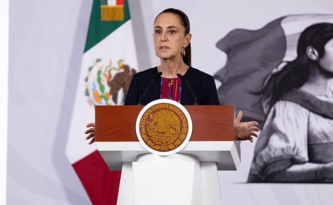 Presidenta Claudia Sheinbaum durante su conferencia de prensa este 10 de julio desde Palacio Nacional. Foto: Hugo Salvador / EL UNIVERSAL