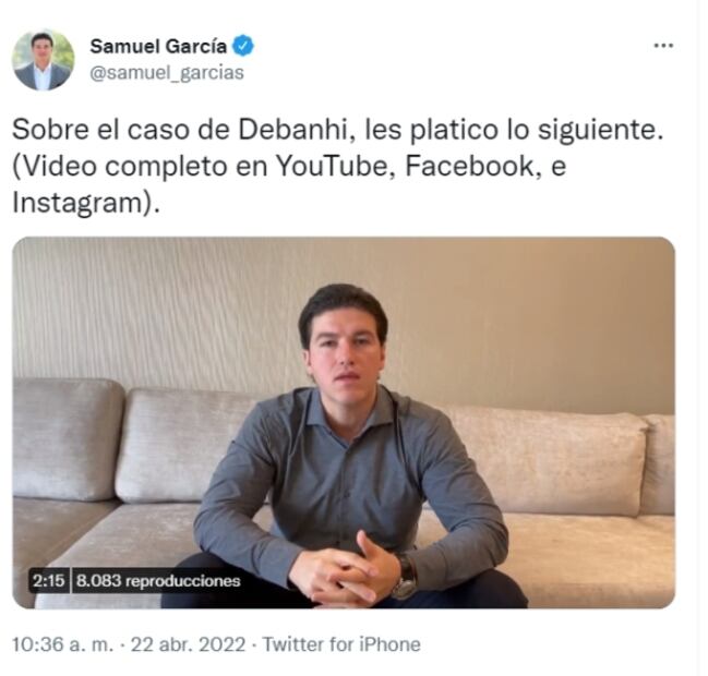 Samuel García pide a la fiscalía estatal muestre videos de la búsqueda de Debanhi