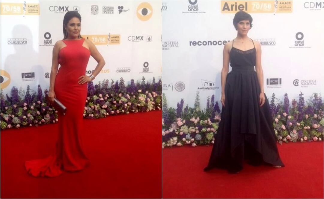 Vanessa Bauche y Ximena Ayala figuraron entre las primeras en desfilar por la alfombra roja del Ariel 2016 Foto: Valente Rosas