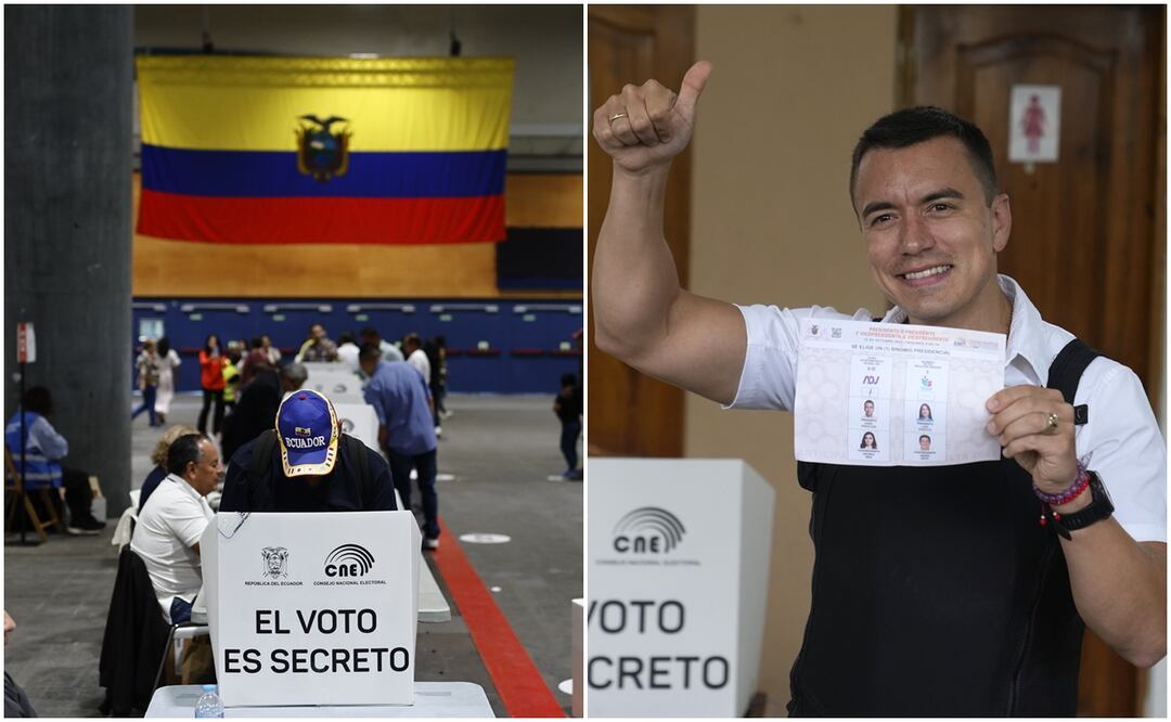 Daniel Noboa aventaja en las votaciones presidenciales de Ecuador. Imágenes: EFE y AP