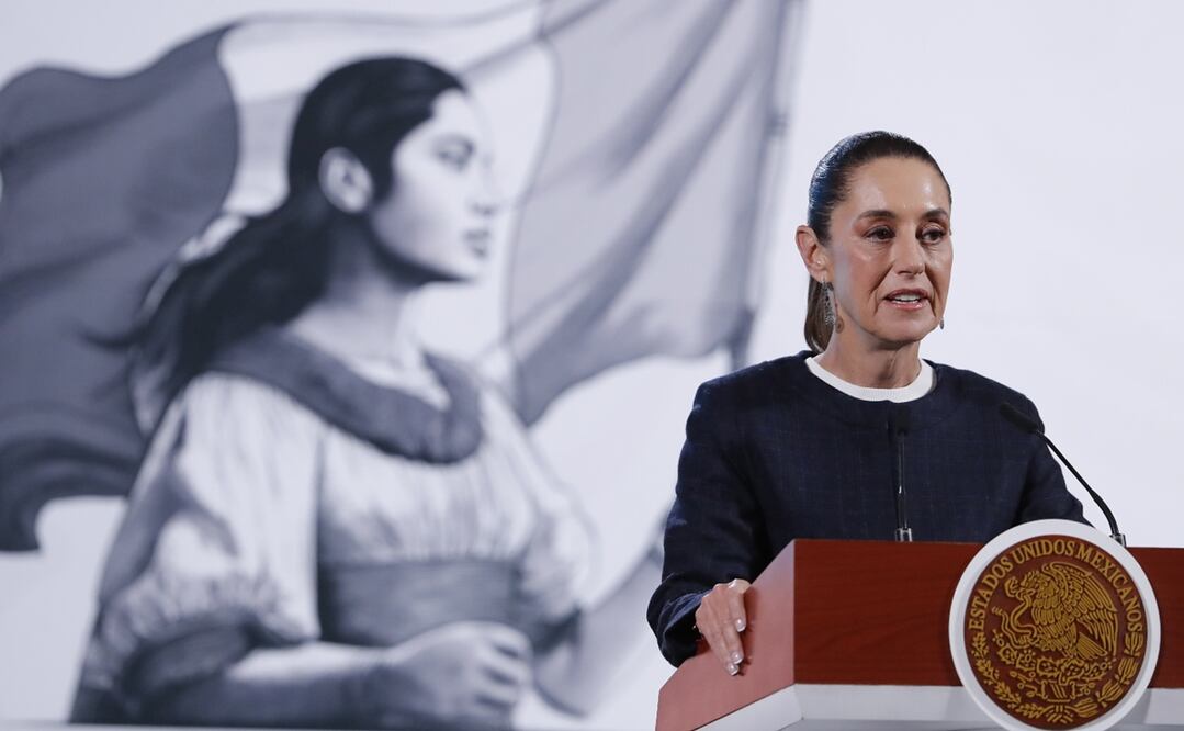 Claudia Sheinbaum en su conferencia mañanera de este viernes 14 de febrero en Palacio Nacional. Foto: EFE