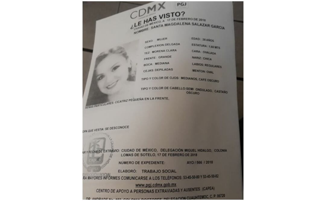 Santa Magdalena desapareció la mañana del viernes al salir de su domicilio ubicado en la Unidad de las Armas, en la colonia Lomas de Sotelo / Foto: Especial