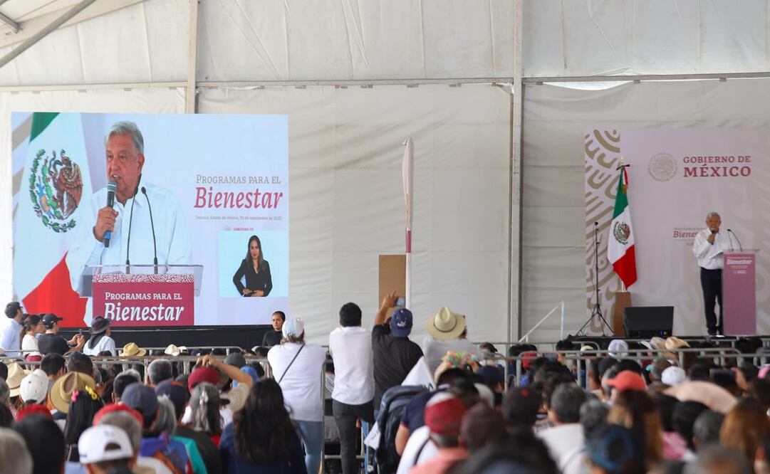 Presidente Andrés Manuel López Obrador en revisión de programas del Bienestar en Edomex. Foto: Especial