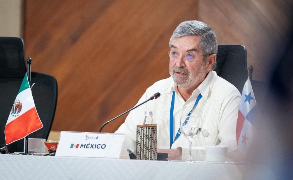 El canciller Juan Ramón de la Fuente al participar en la Cumbre CELAC-UE en Colombia este domingo 9 de noviembre de 2025. Foto: Especial