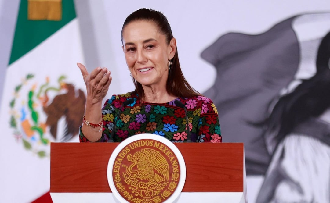 La presidenta Claudia Sheinbaum en la “Mañanera del Pueblo” del 8 de julio de 2026 en Palacio Nacional. Foto: Diego Simón Sánchez/ EL UNIVERSAL