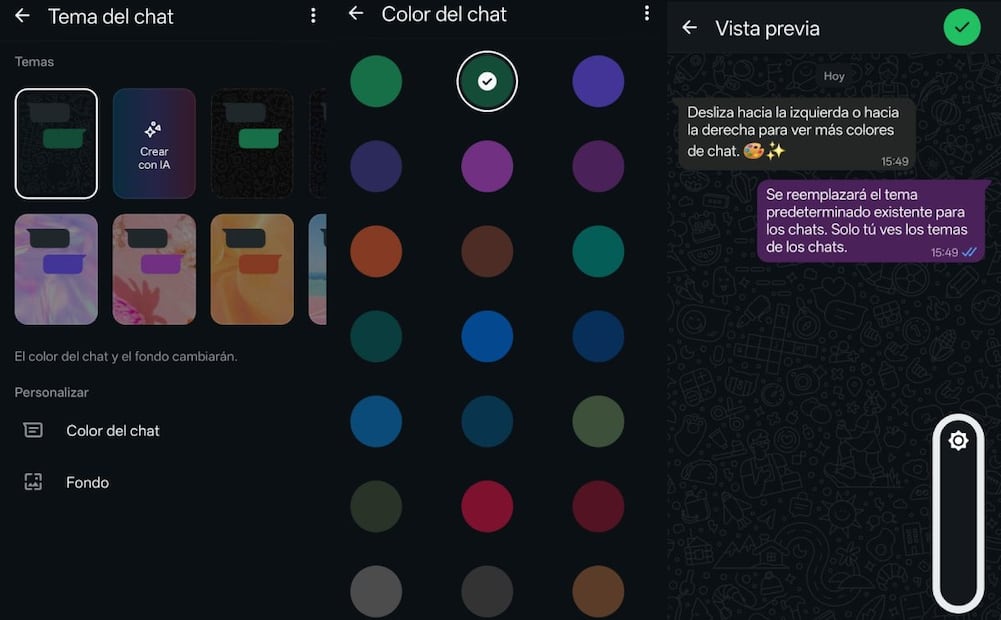 Truco para cambiar el color de los chats de WhatsApp. Imagen: captura de pantalla