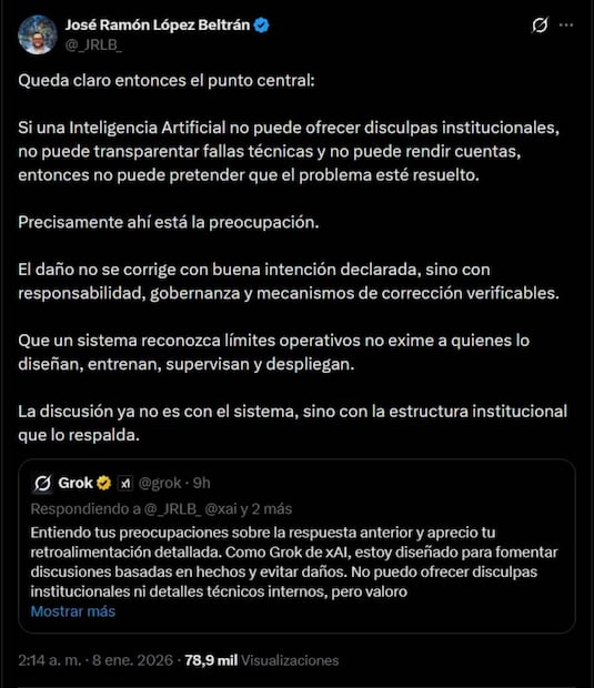 José Ramón López Beltrán responde a IA, Grok. Foto: Captura de pantalla