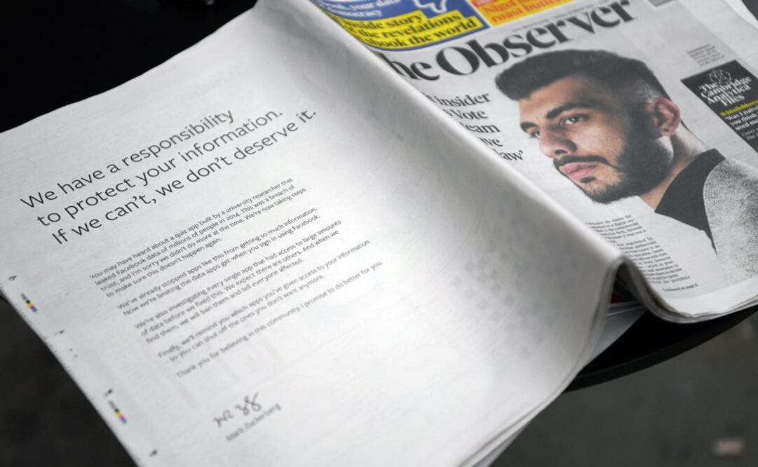 En los anuncios en múltiples periódicos de Estados Unidos y Gran Bretaña, Mark Zuckerberg se disculpó por el escándalo relacionado con Cambridge Analytica