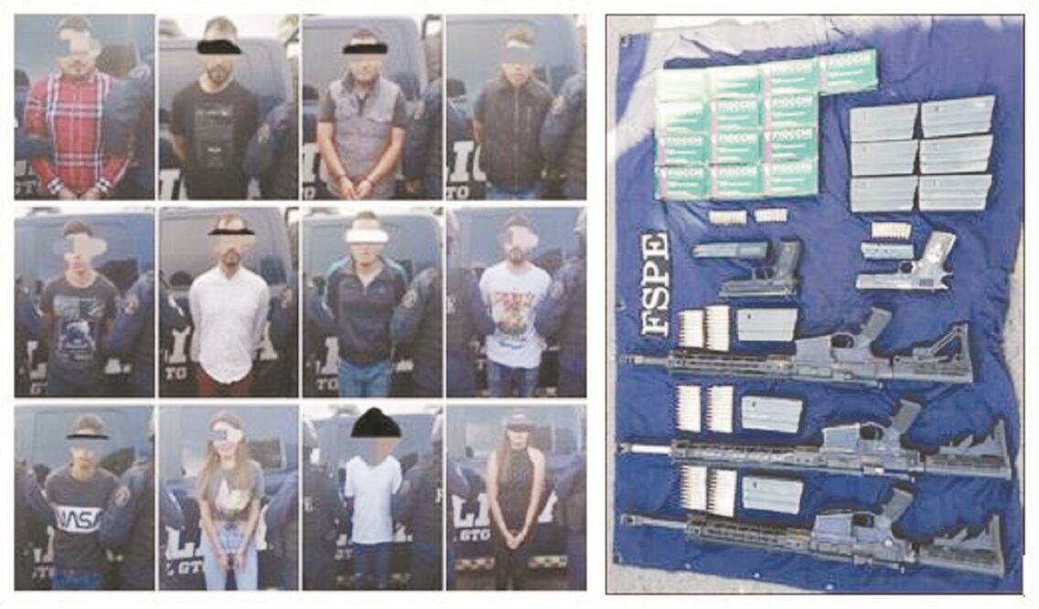 Además de las detenciones, se logró el aseguramiento de varios vehículos de lujo, armas largas y cortas de diversos calibres, cargadores y más de 300 cartuchos útiles, informó el gobierno del estado. Foto: ESPECIAL