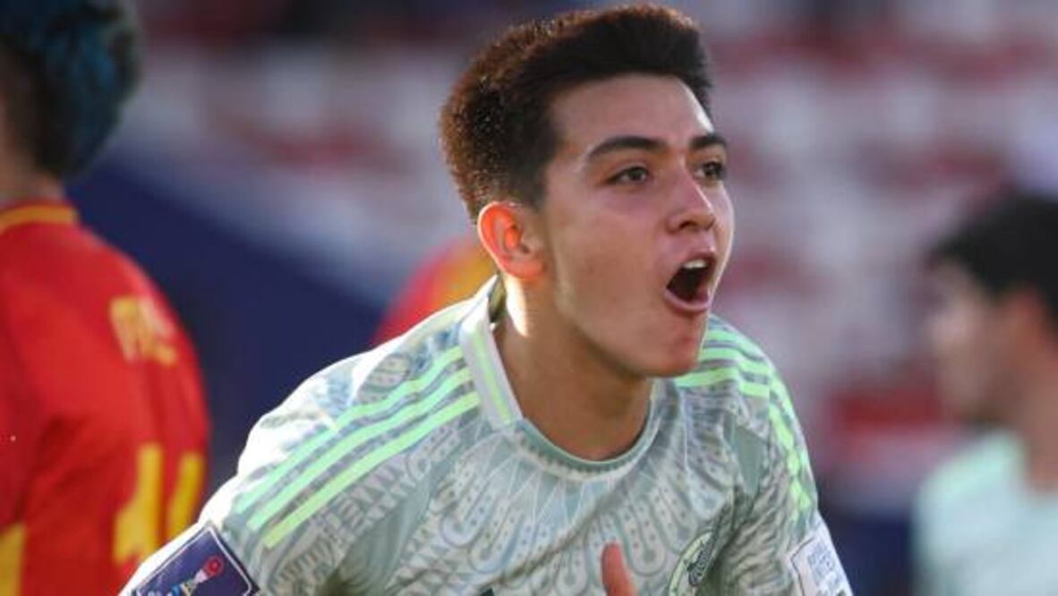 Gilberto Mora festeja sus dos goles con la Selección Mexicana en el Mundial Sub-20. Foto: @miseleccionsubs