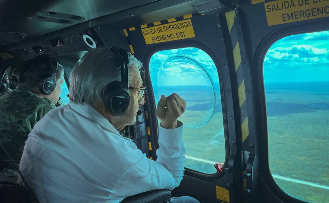 Foto: AMLO realiza vuelo sobre las obras del Tren Maya 