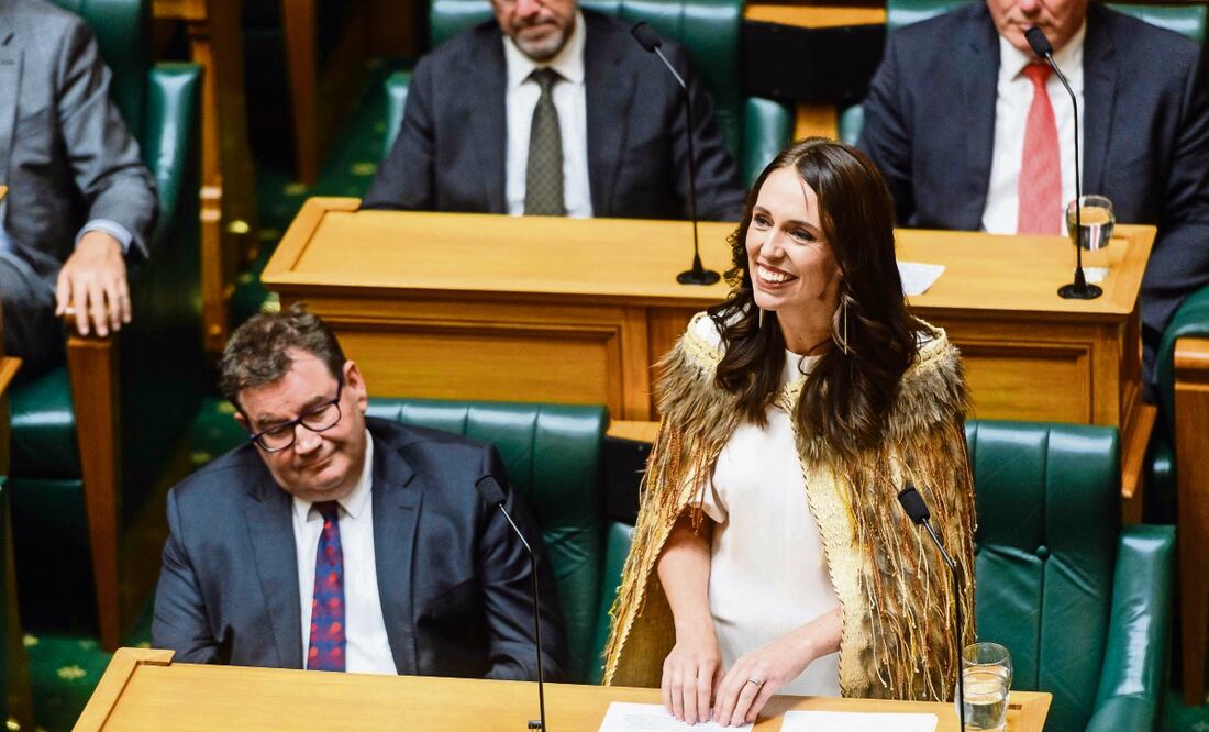 Jacinda Ardern, en su mensaje de despedida en el Parlamento en Wellington. Foto: Mark Coote / AFP