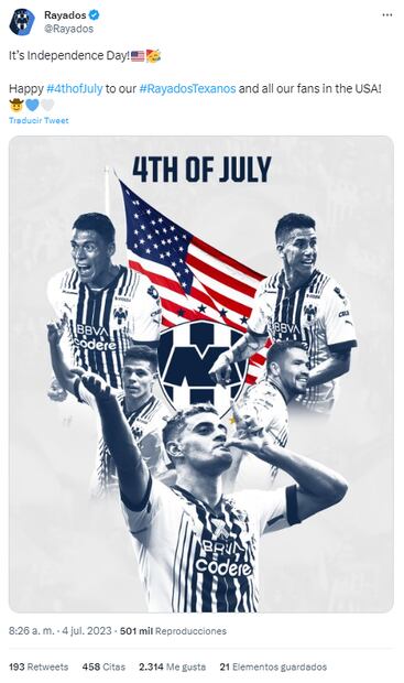 Tuit de la cuenta oficial de Rayados