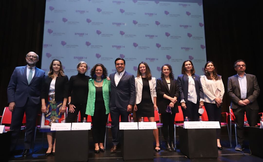 Rueda de prensa en CDMX para el anuncio del Hay Festival, con la presencia del alcalde de Querétaro Luis Bernardo Nava y los embajadores de España y Reino Unido. Berenice Fregoso/EL UNIVERSAL. 