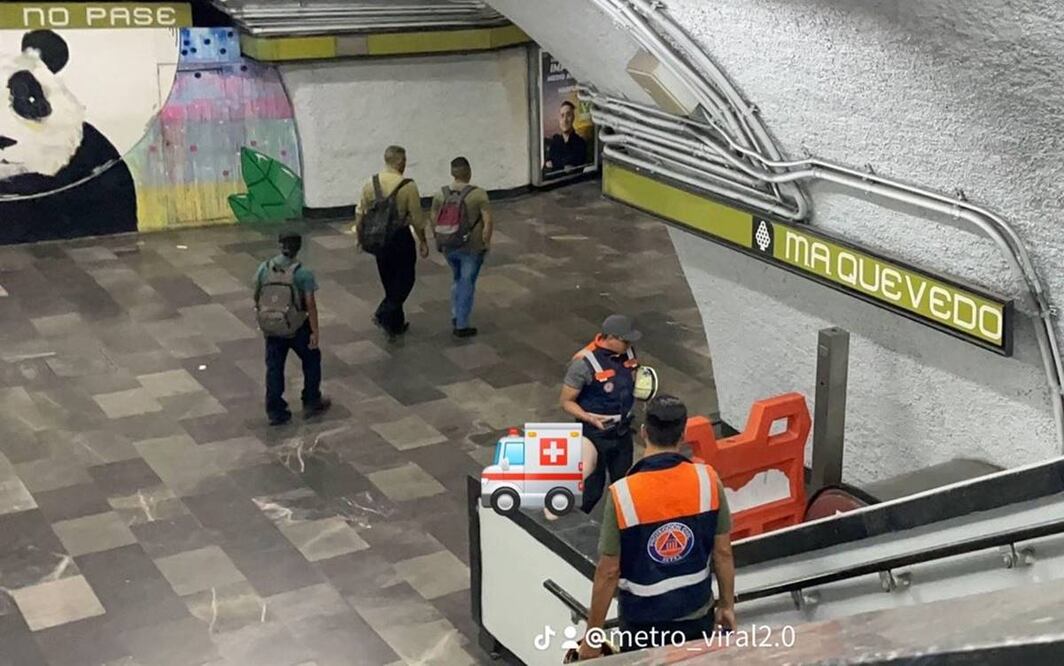 Esta tarde personal de Seguridad Industrial e Higiene valoró a tres personas, debido a un incidente en una de las escaleras eléctricas de Miguel Ángel de Quevedo de la Línea 3. Foto: x @Metro_viral2.0