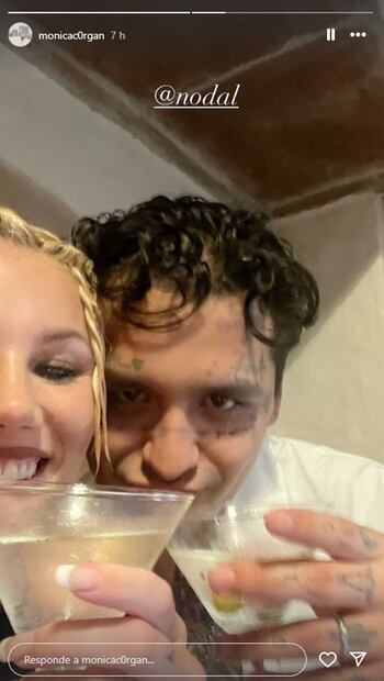 Mónica Corgan, amiga de Ángela Aguilar, y Christian Nodal, durante la fiesta de la boda de los recién casados.
Foto: Instagram