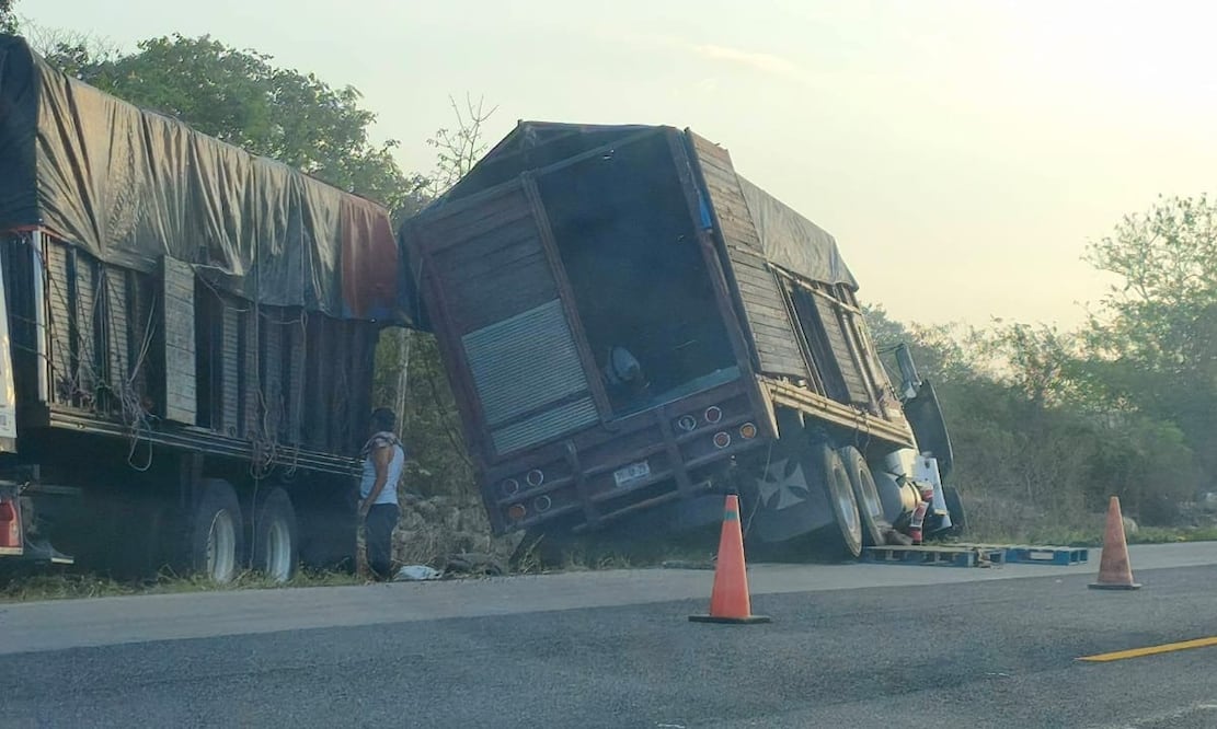 Un camión de carga se salió de la carretera en Yucatán. Foto Especial