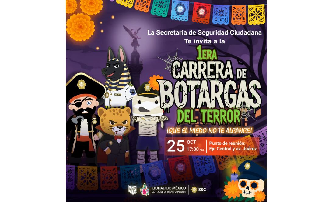 La Secretaría de Seguridad Ciudadana de la Ciudad de México llevará a cabo la Primer Carrera de Botargas del Terror por calles del Centro Histórico de la Ciudad de México, el 25 de octubre.
Foto: Especial.
