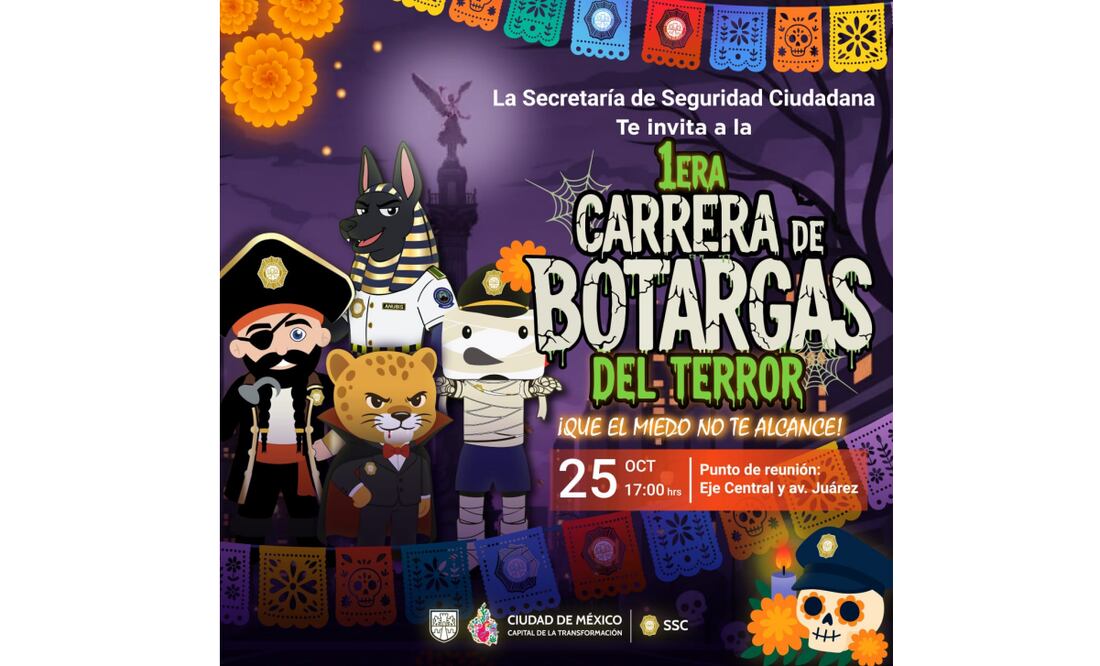 La Secretaría de Seguridad Ciudadana de la Ciudad de México llevará a cabo la Primer Carrera de Botargas del Terror por calles del Centro Histórico de la Ciudad de México, el 25 de octubre.
Foto: Especial.