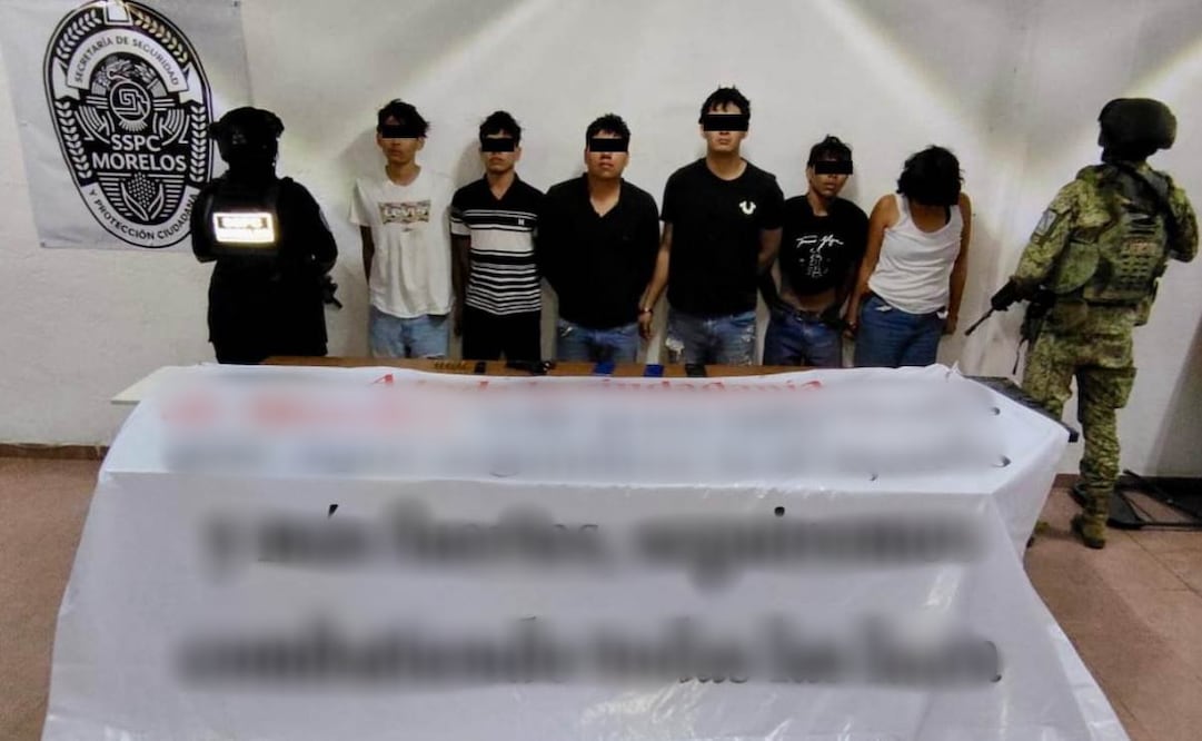 Capturan a 6 personas en Tlaltizapán, Morelos, por colocar "narcomanta"; entre los detenidos hay una mujer. Fotos: Especiales.