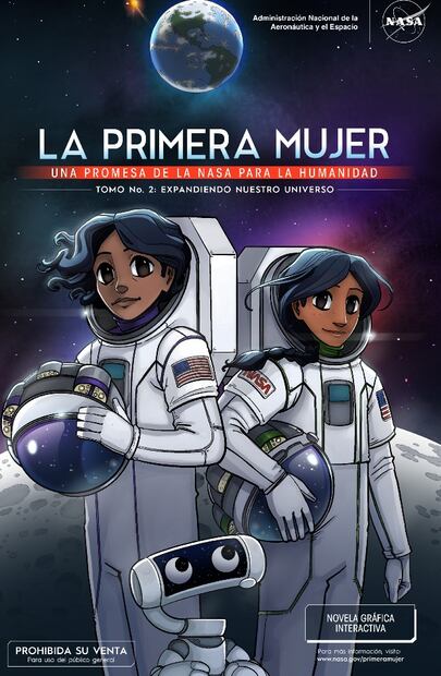 La portada del segundo tomo de la caricatura "La primera mujer" titulado "Expandiendo nuestro universo".Foto: EFE/NASA.