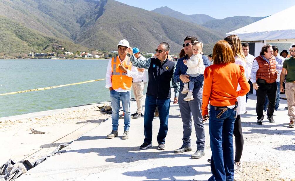 Samuel García supervisa nuevo malecón en Presa La Boca. Foto: Especial