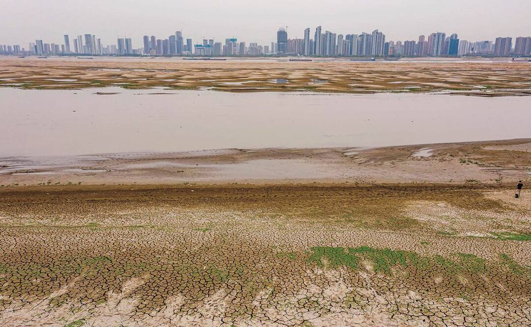 Vista de una sección del río Yangtze, en Wuhan. China cuenta con más de 98 mil presas públicas para atender la sequía. Foto: AFP.