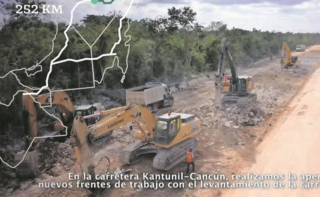 Imagen del avance de las obras en los tramos 4 y 5 del Tren Maya. Foto: Presidencia