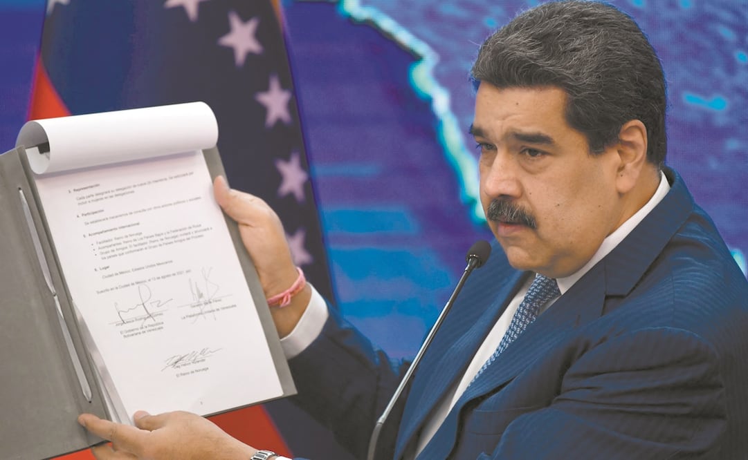 Con los diálogos en México con la oposición, Nicolás Maduro pretende que se levanten las sanciones internacionales a Venezuela. Foto: Federico Parra. AFP