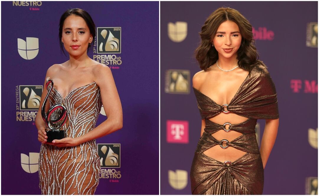 Majo y su prima Ángela Aguilar en Premios Lo Nuestro 2025. Foto: AFP/EFE.