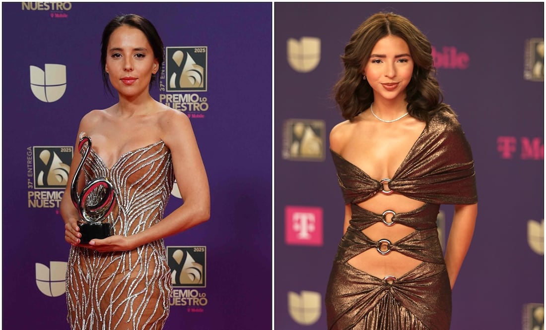 Majo y su prima Ángela Aguilar en Premios Lo Nuestro 2025. Foto: AFP/EFE.