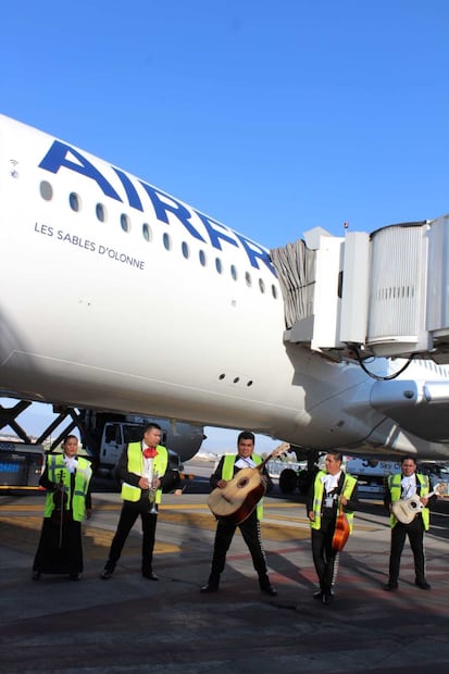 Este 17 de mayo, aterrizó en el Aeropuerto Internacional de la Ciudad de México un "vuelo arcoíris" proveniente de París, Francia. Foto: Especial